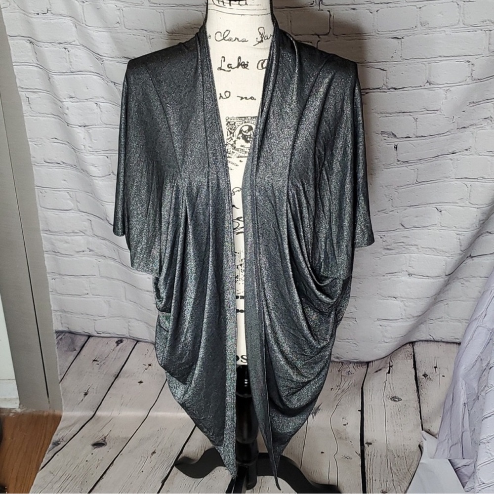 Anthropologie Michael Stars Shine Shimmering Gray Open Front Cardigan one size